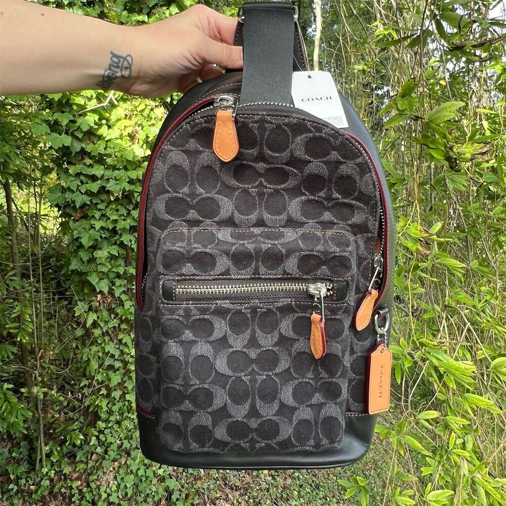 COACH Black Denim Signature Belt Bag Unisex Crossbody Fanny Pack NWT